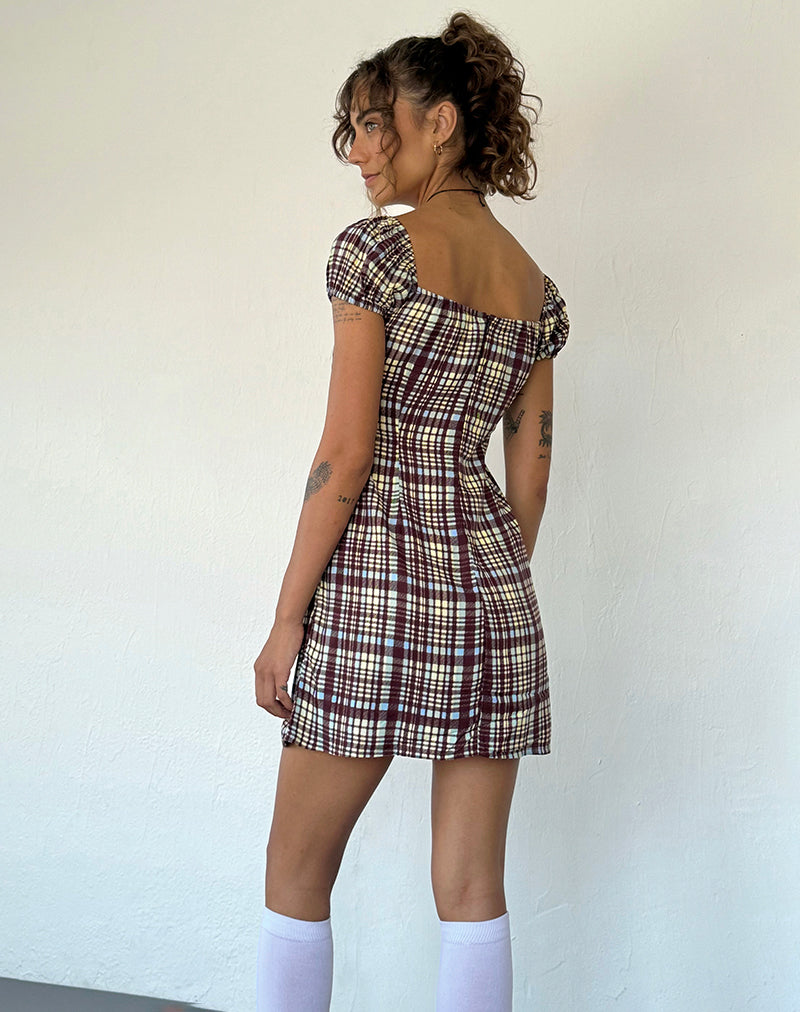 Image of Savio Mini Dress in Multi Check Brown