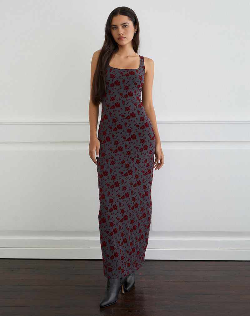 Blue Grey Garden Floral Maxi Dress | Sayidan  motelrocks.com