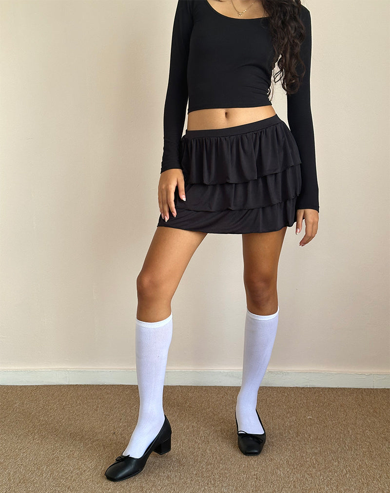 Image of Sefone Tiered Mini Skirt in Slinky Black