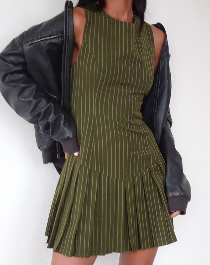 Semasa Mini Dress in Khaki Pinstripe Semasa Mini Dress in Khaki Pinstripe