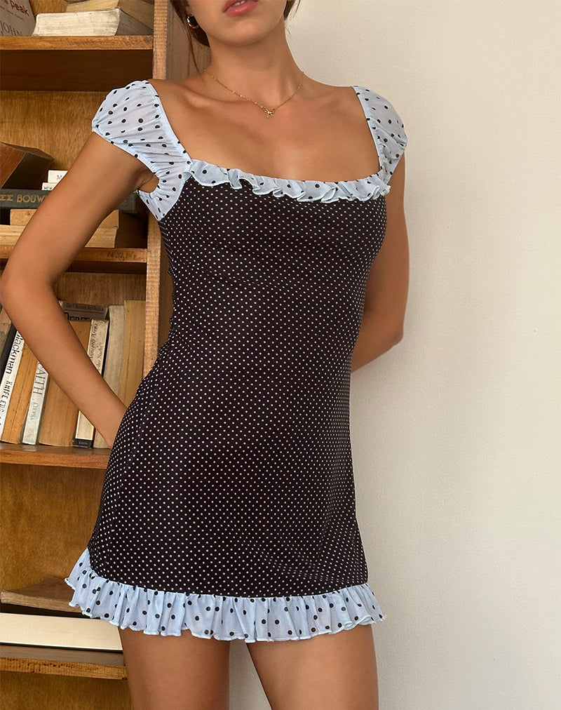 Image of Sevda Mini Dress in Blue Black Basic Polka