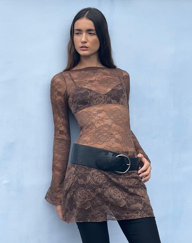 Sevila Long Sleeve Mini Dress in Dark Brown