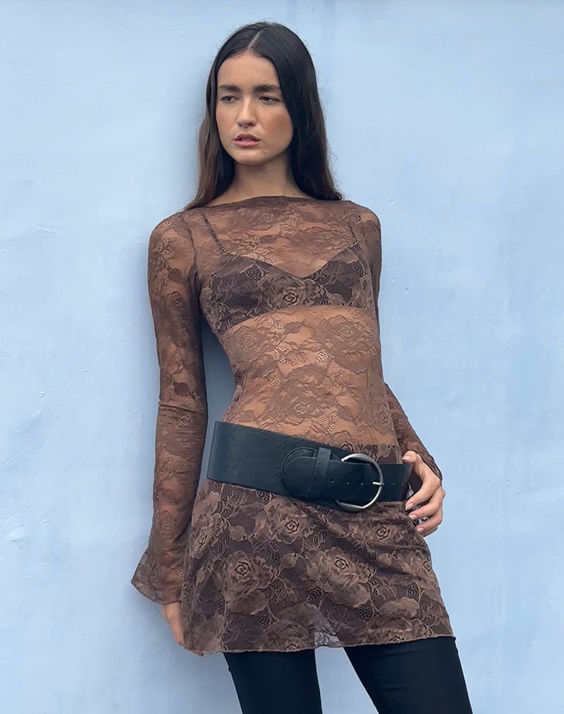 Dark Brown Long Sleeve Mini Dress | Sevila motelrocks.com Dark Brown Long Sleeve Mini Dress | Sevila motelrocks.com