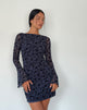 Image of Sevila Long Sleeve Mini Dress in Flocked Petal Navy