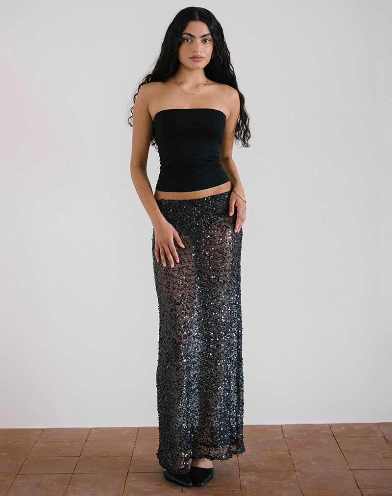 Black Sequin Mesh Maxi Skirt Vanessa – - Main Image