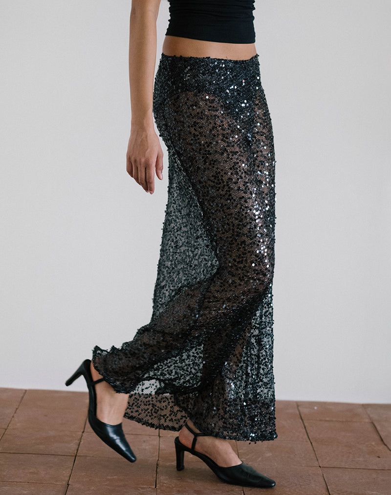Black Sequin Mesh Maxi Skirt Vanessa – - Main Image