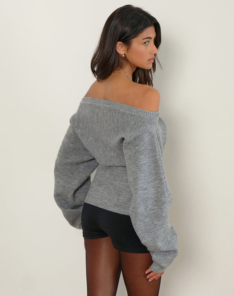Grey Knit Bardot Long Sleeve Jumper | Sikuna – motelrocks.com Grey Knit Bardot Long Sleeve Jumper | Sikuna – motelrocks.com