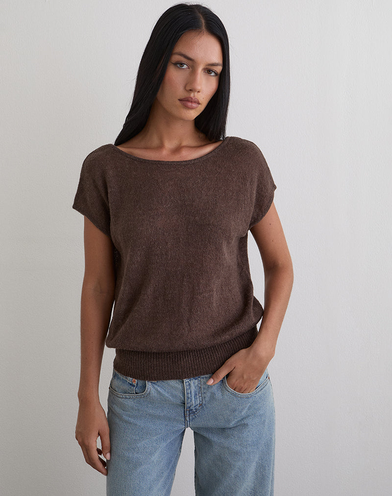 Dark Chocolate Knit Scoopback Top | Sinda – motelrocks.com
