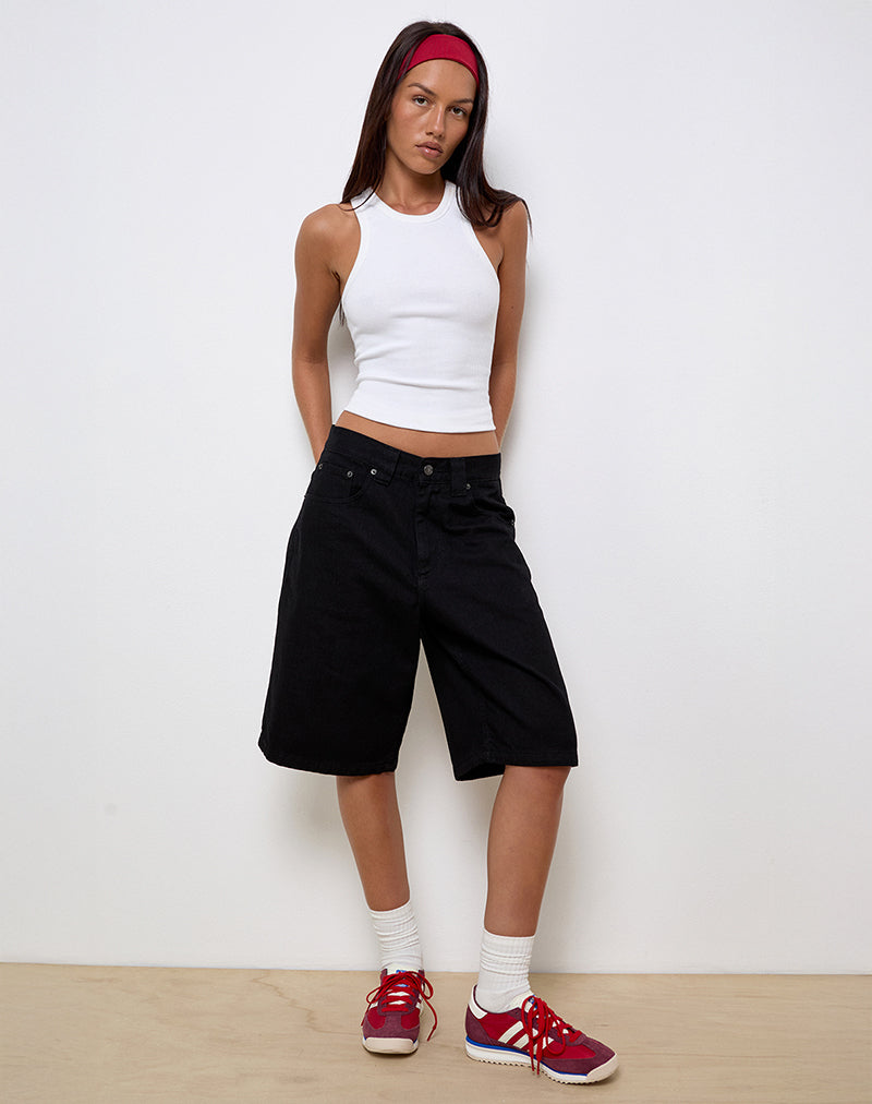 Black Longline Denim Shorts | Skater – motelrocks.com