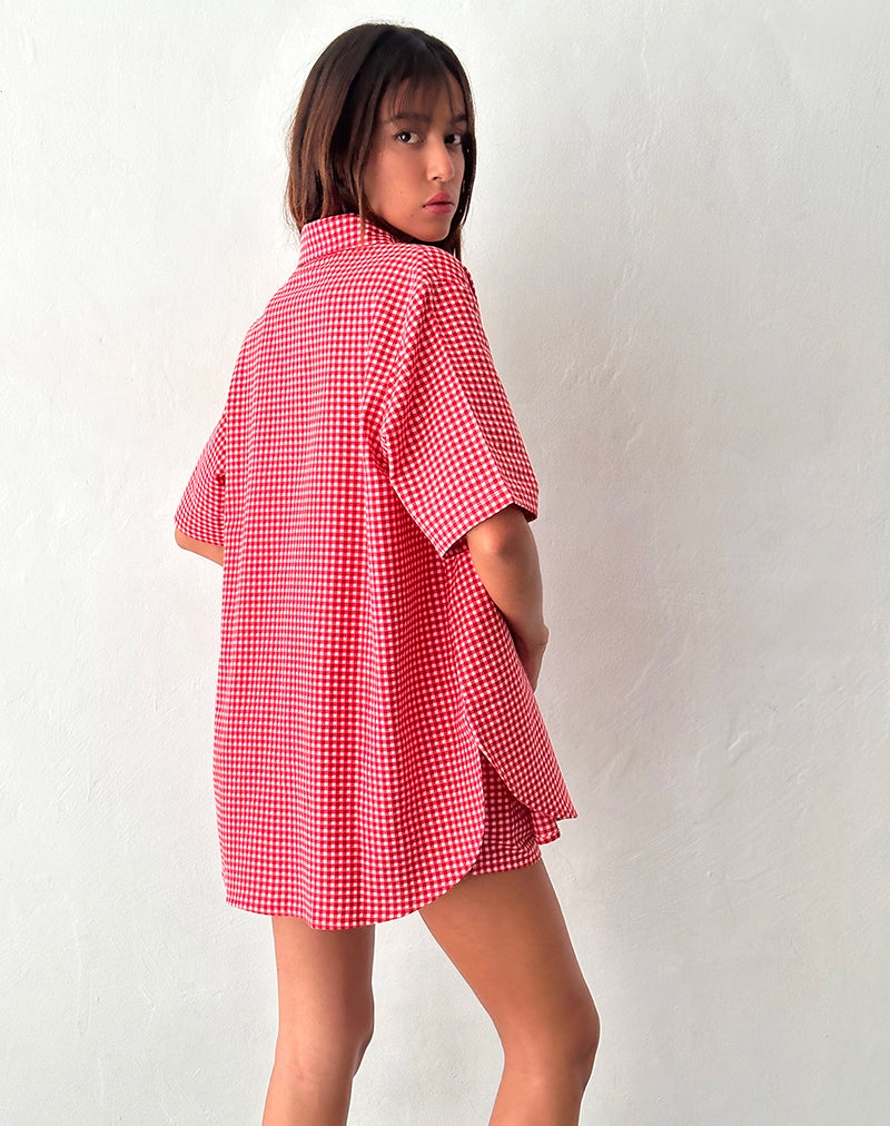 strapless open back dress Smith Oversized Shirt in Red Gingham