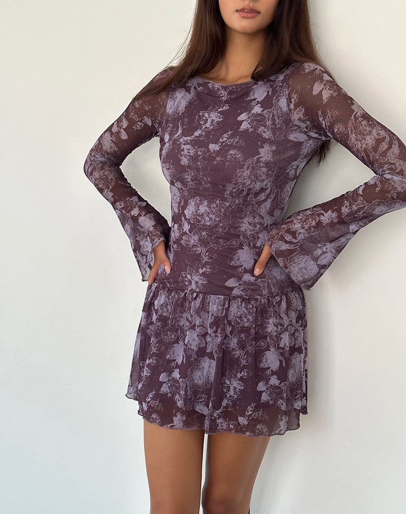 Purple Botanic Sketch Mini Dress | Sonata – motelrocks.com