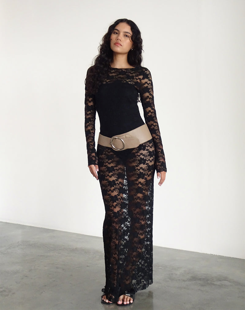 Sophie Unlined Maxi Dress in Black Jasmine Lace