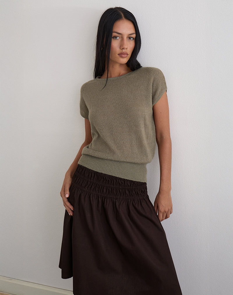 Green Khaki Knit Deep Waistband Top | Sorin – motelrocks.com