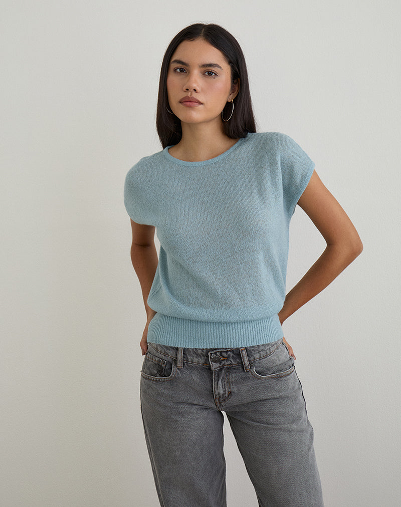 Blue Knit Short Sleeve Top | Sorin – motelrocks.com