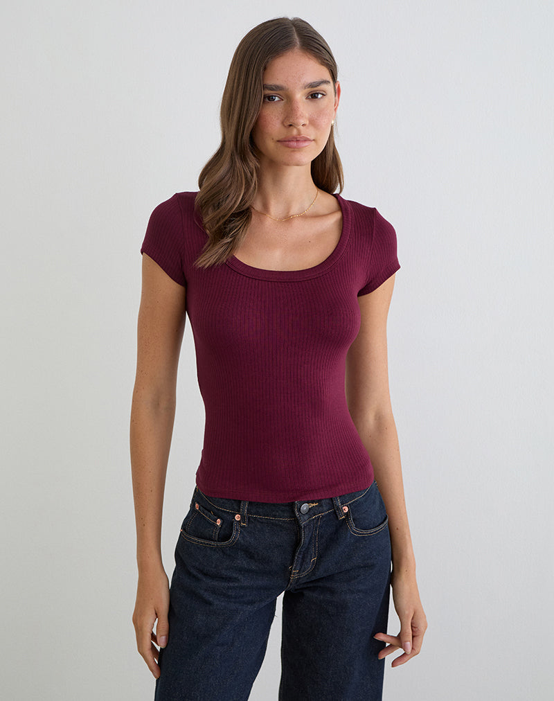 Wine Red Thick Rib Tee Sumala Motelrocks wine-red-thick-rib-tee-sumala-motelrocks