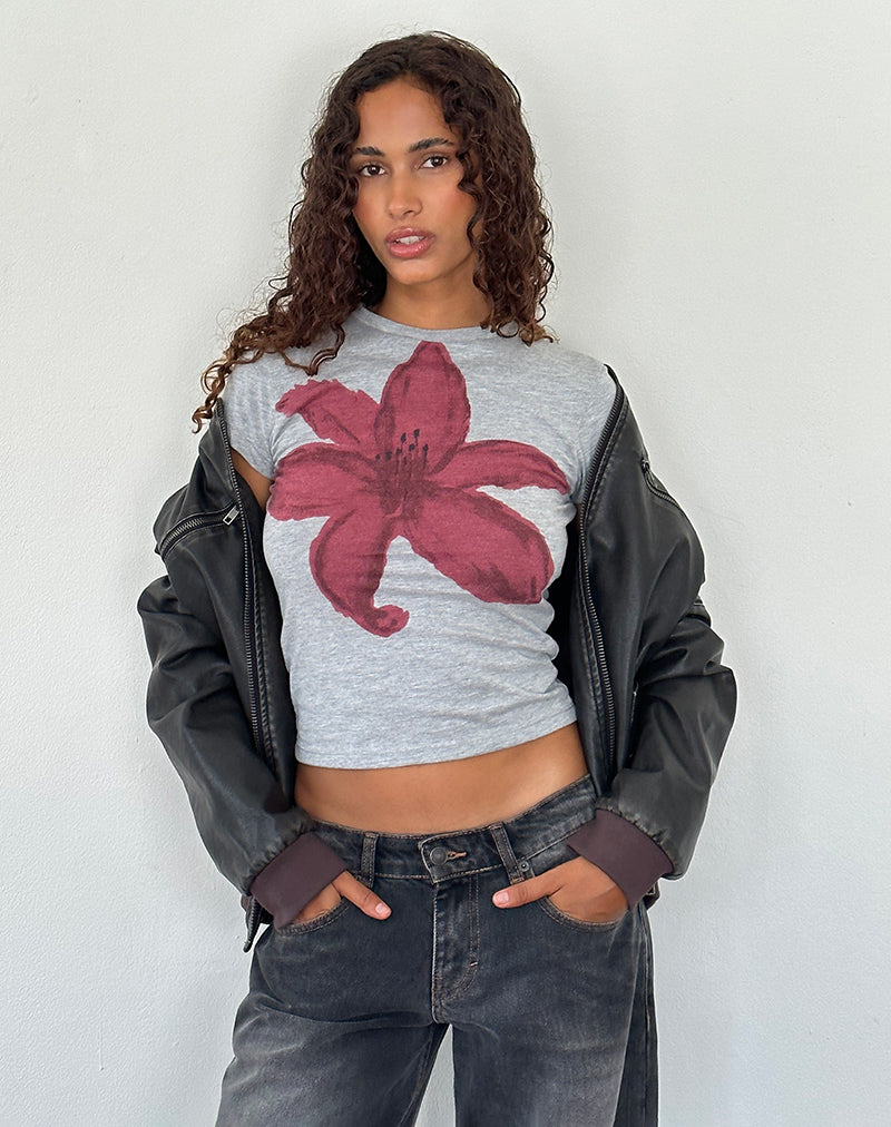 Image of Sutin Tee in Grey Marl Painted Flower Graphic