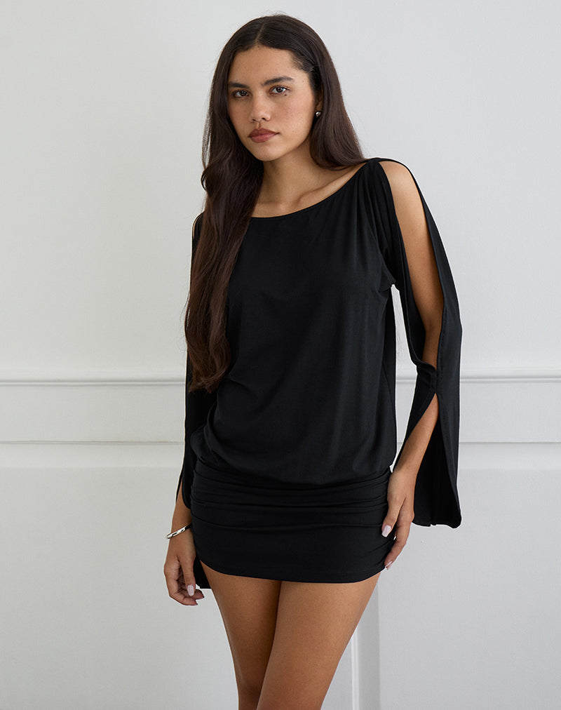 Black Batwing Long Sleeve Mini Dress