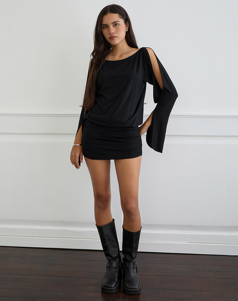 Black Batwing Long Sleeve Mini Dress