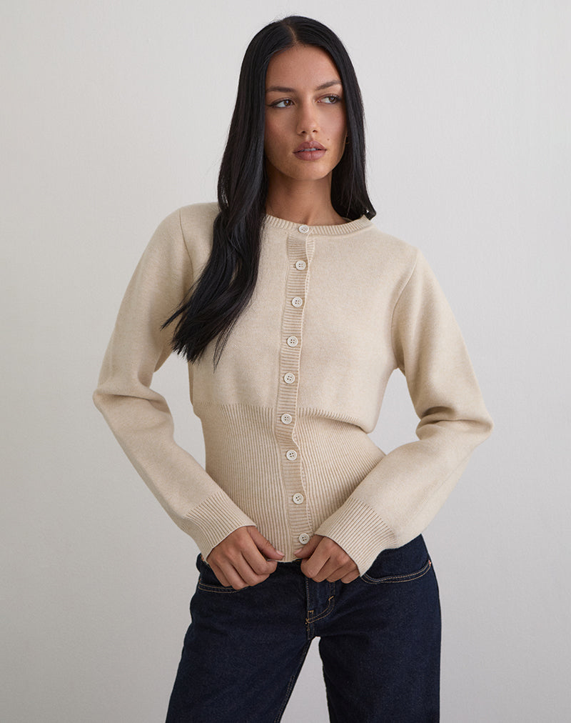 Ivory Long Sleeve Ribbed Hem Cardigan | Subra – motelrocks.com
