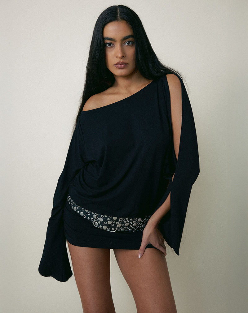 Black Batwing Long Sleeve Mini Dress