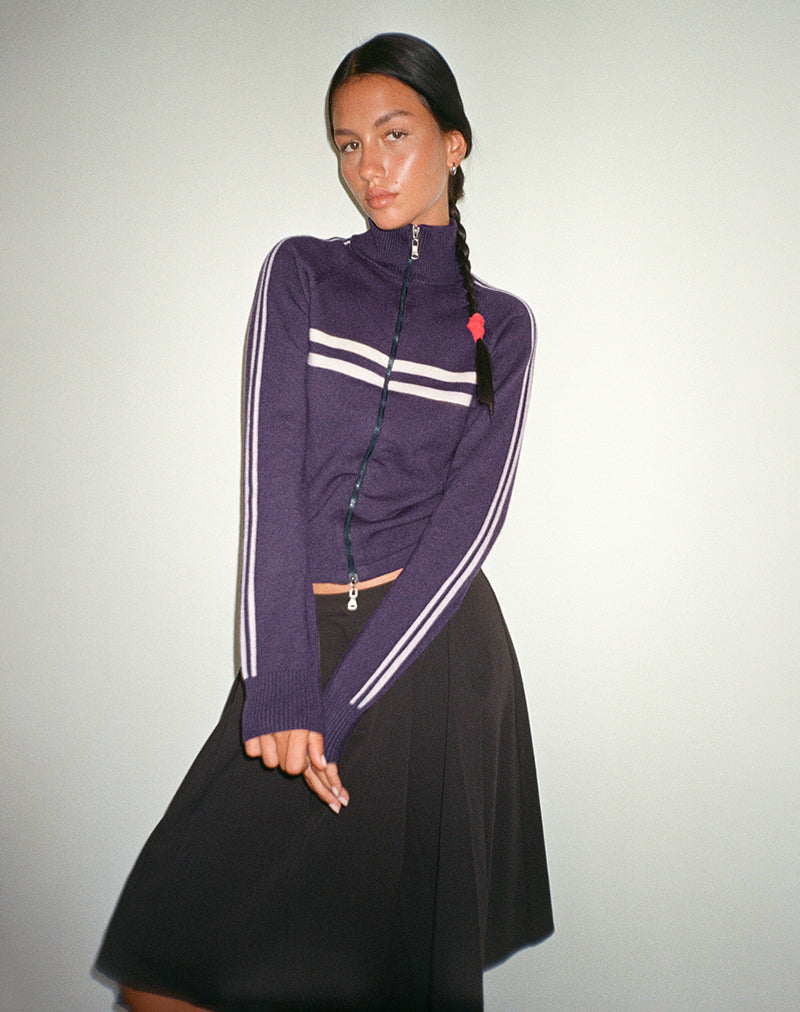Image of Talisa Sporty Zip Through Jacket In Charcoal with Light Grey Stripes