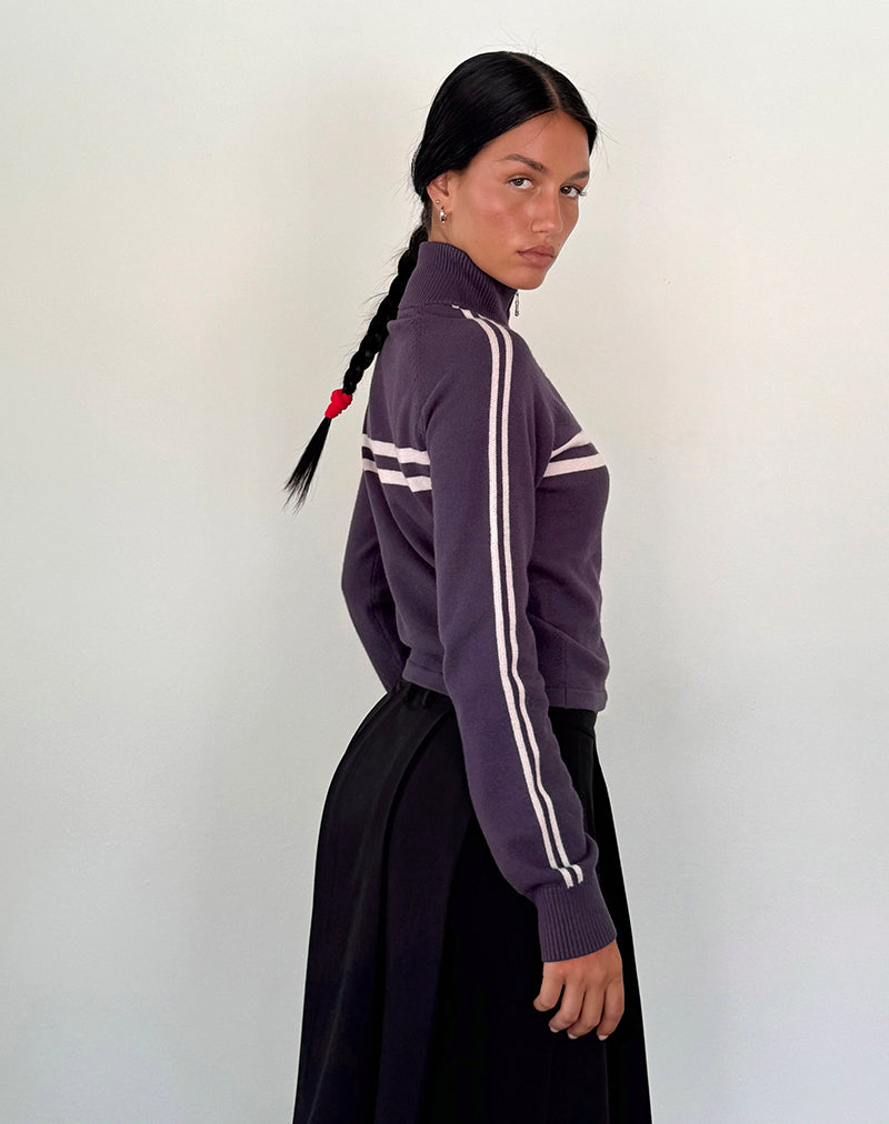 Image of Talisa Sporty Zip Through Jacket In Charcoal with Light Grey Stripes