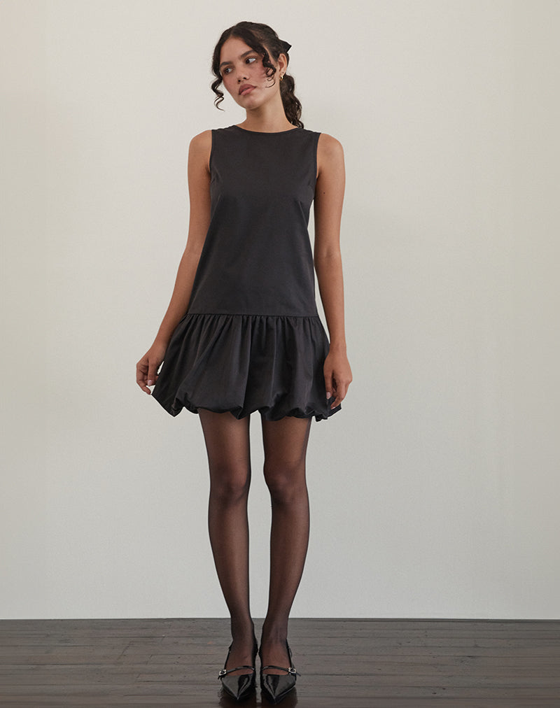 green emerald velvet dress Tamilo Bubble Hem Mini Dress in Black