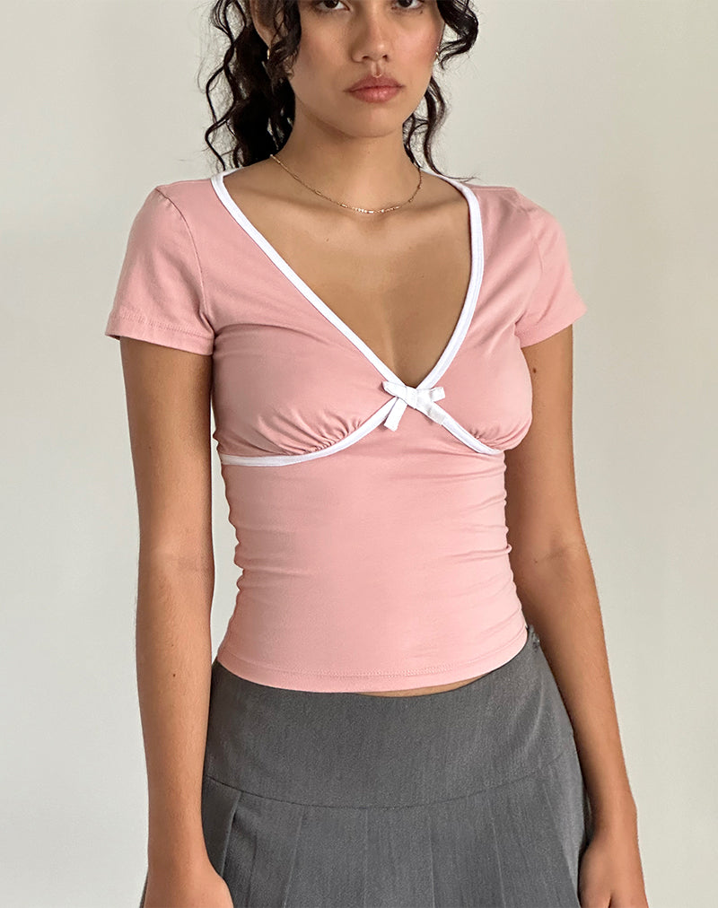 Tasina Top in Pink Lady with White Binding