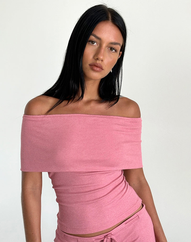 Thalassa Off the Shoulder Top in Dusky Pink Sheer Knit