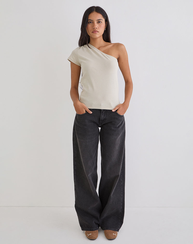Ecru Jersey One Shoulder Top | Tokiki – motelrocks.com