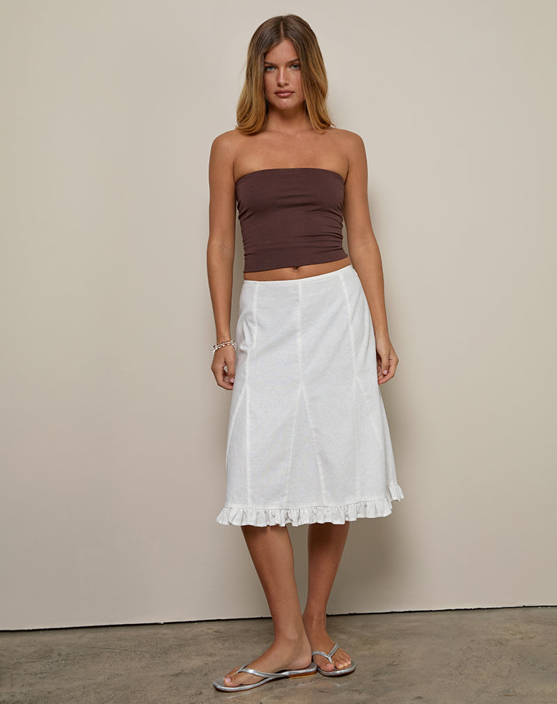 Off White Linen Pleated Midi Skirt Tausi – - Main Image