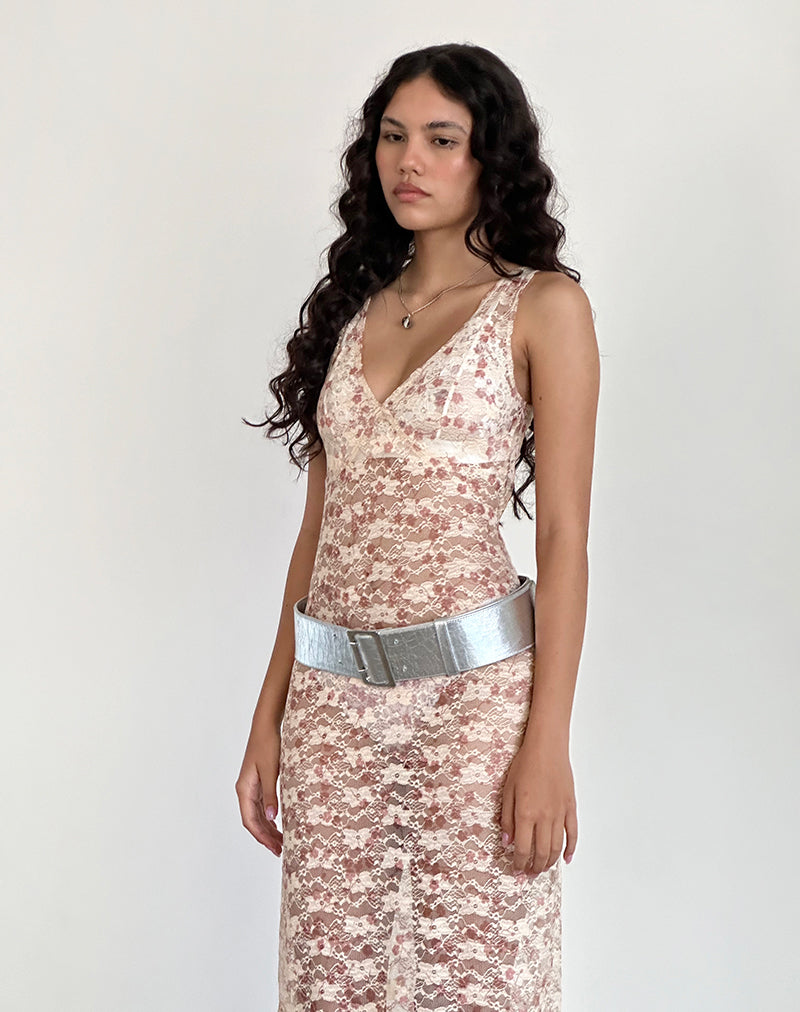 Pink Chic Petal Lace Maxi Dress