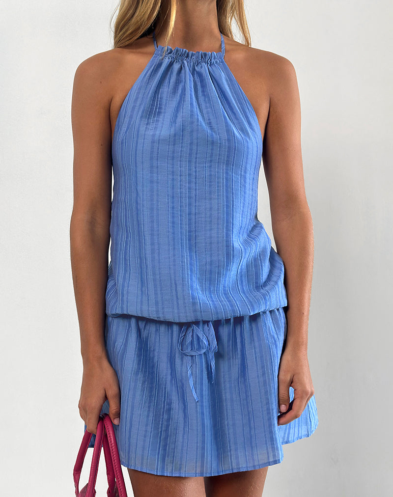 Blue Chiffon Painted Stripe Halterneck Mini Dress | Veloria  motelrocks.com