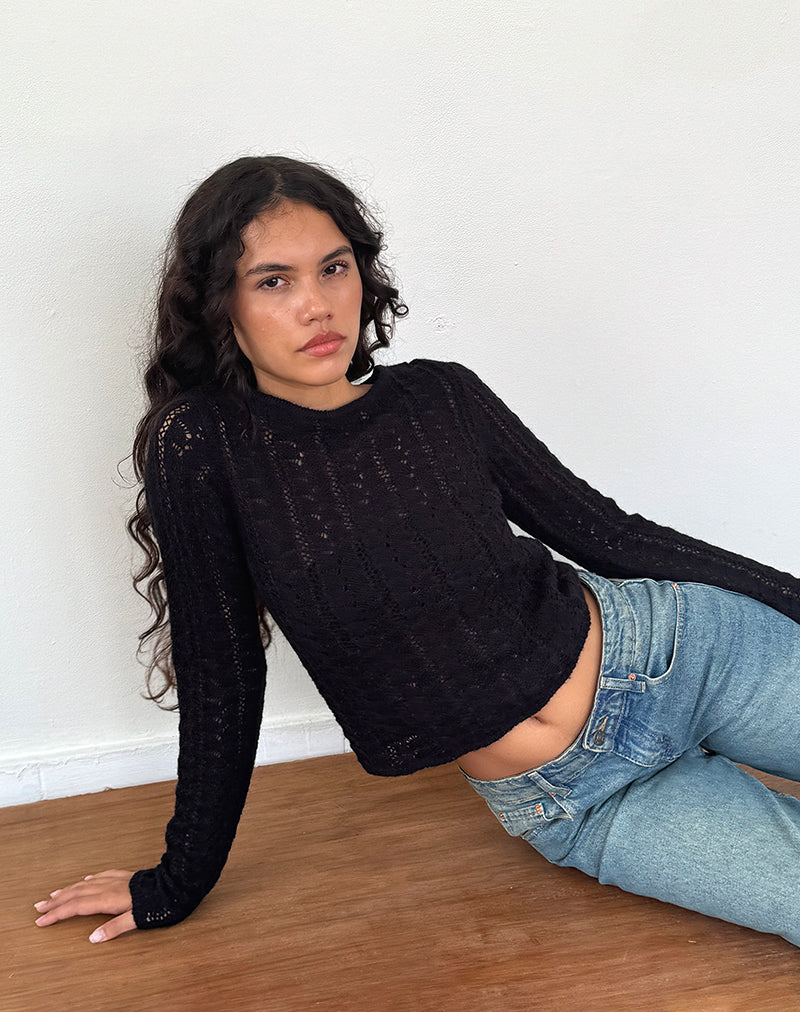 Black Knitted Long Sleeve Top | Venia – motelrocks.com