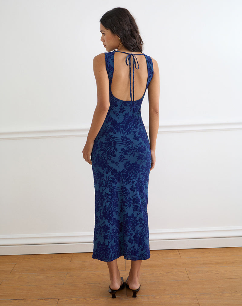 Navy Midnight Leaf Flock Maxi Dress | Ventura – motelrocks.com