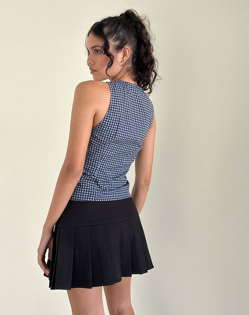 Dark Blue Mini Gingham Top | Vishata – motelrocks.com
