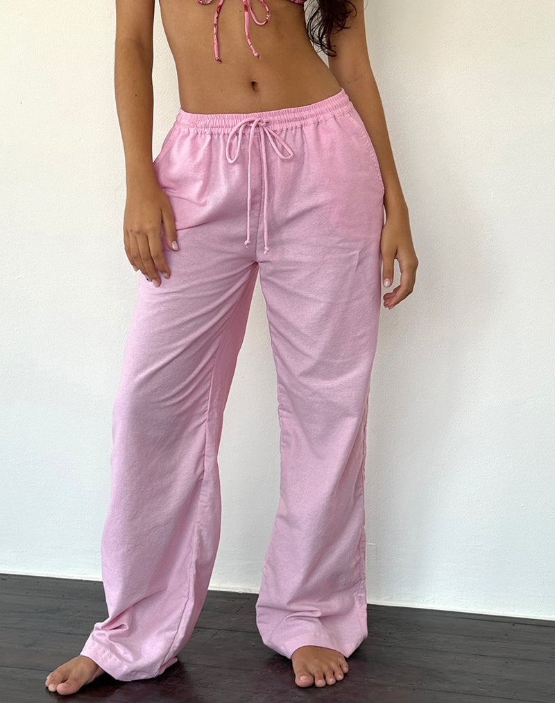Image of Wasic Wide Leg Linen Trouser in Flamingo Pink
