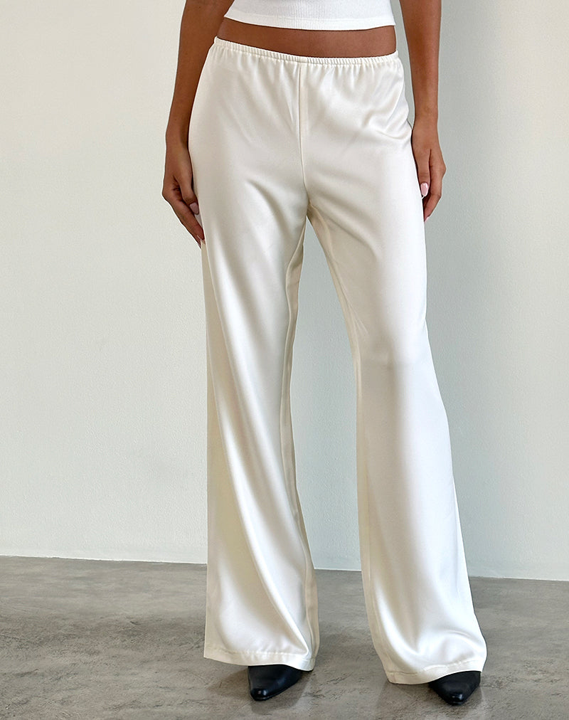 White Ivory Satin Wide Leg Trouser Waski –