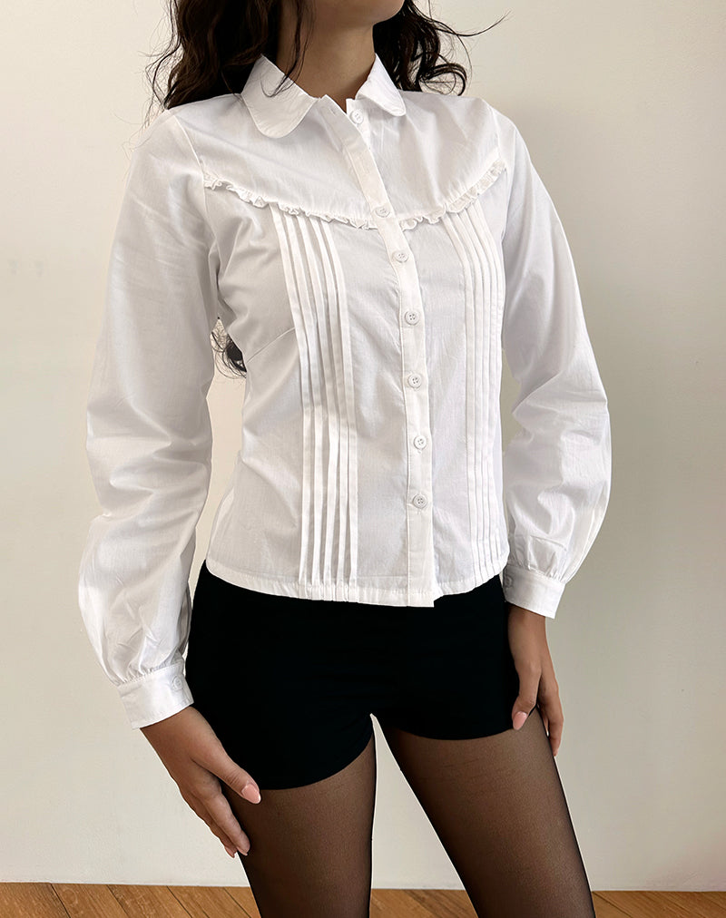 White Frill Long Sleeve Blouse Wells – - Main Image
