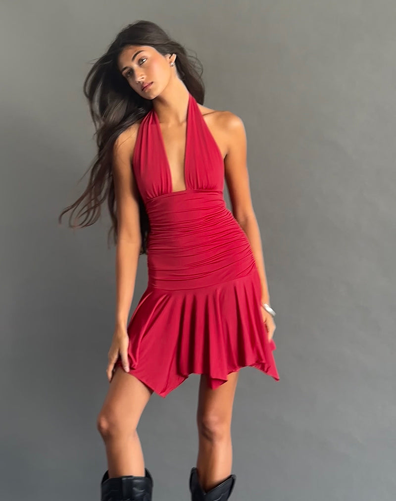 Red Slinky Plunge Mini Dress