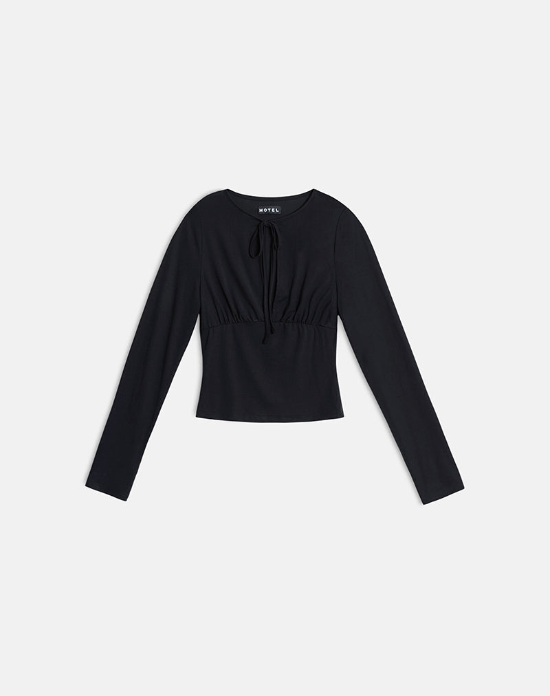 Black Cupro Long Sleeve Keyhole Top | Yubin – motelrocks.com