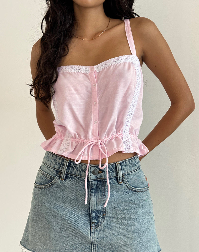 Light Pink Tie Front Top with White Trim | Zaria – motelrocks.com