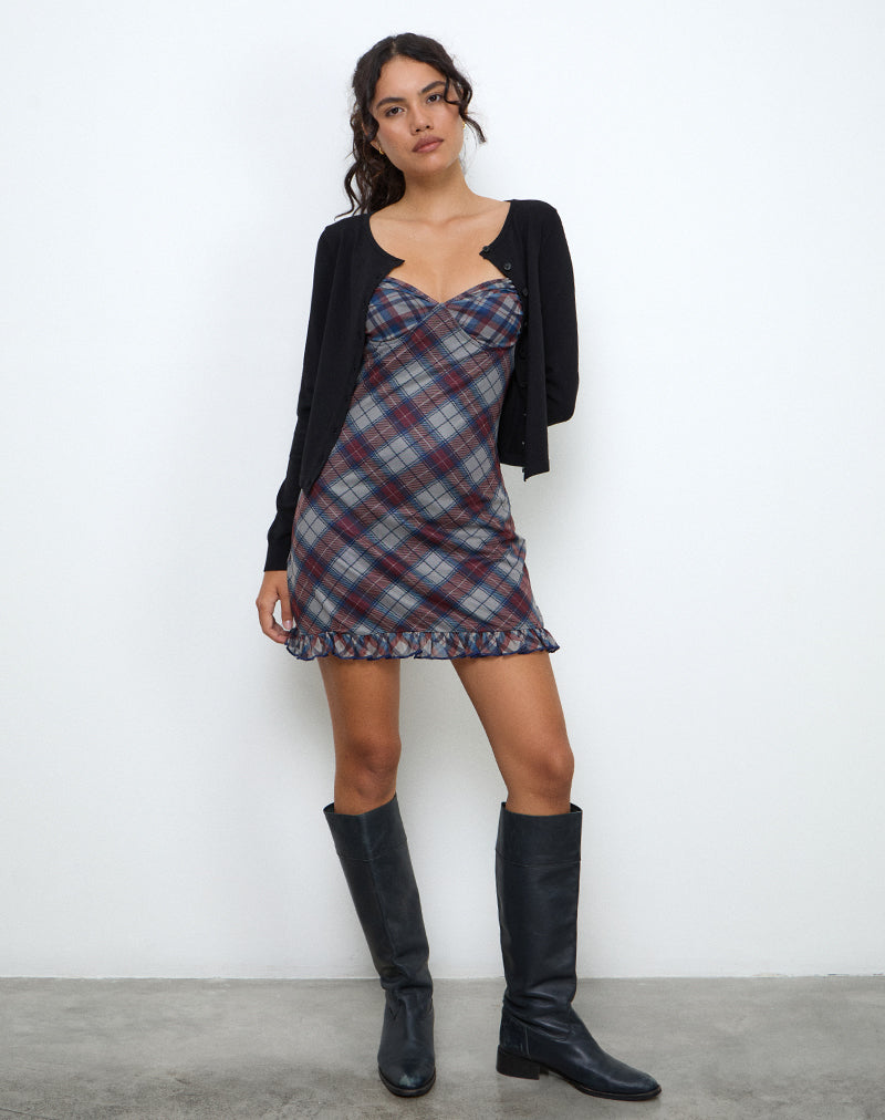 Navy Diagonal Check Mini Dress | Zeinari – motelrocks.com