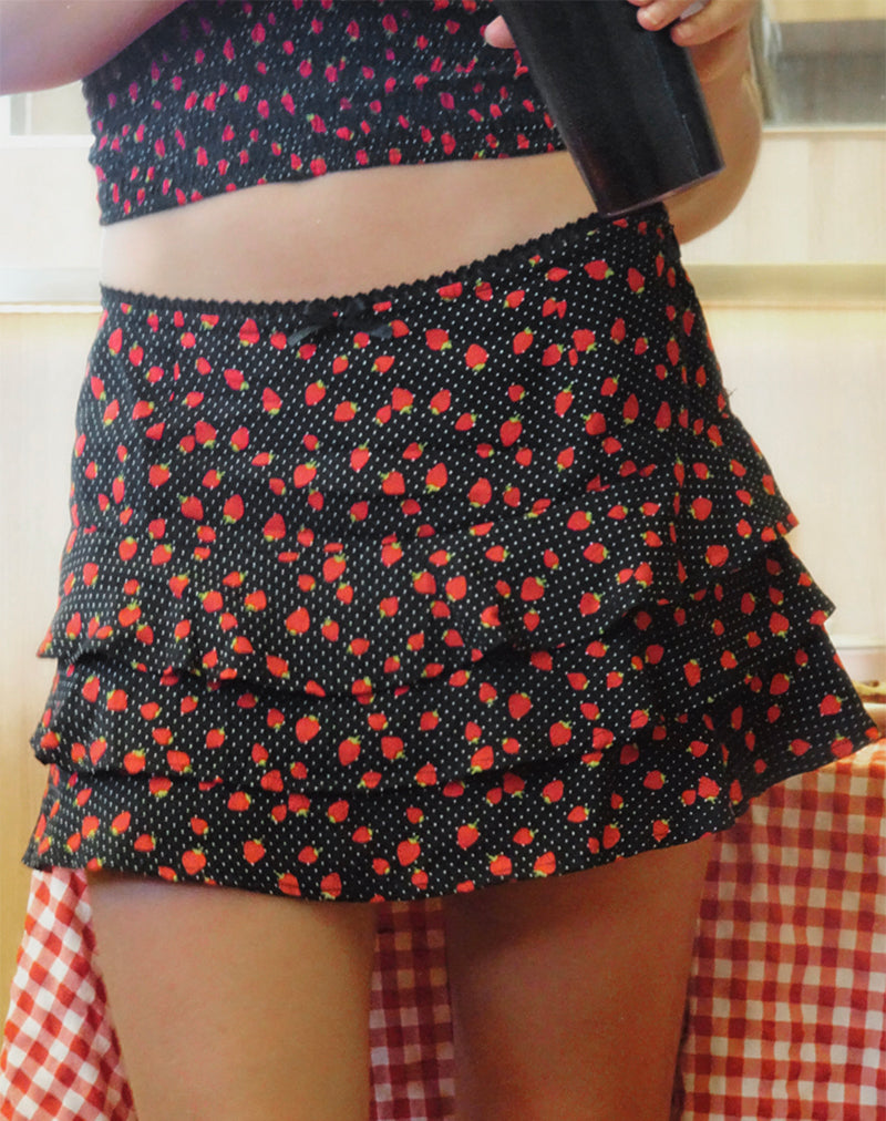 Camigi Mini Skirt in Strawberry Polka Black