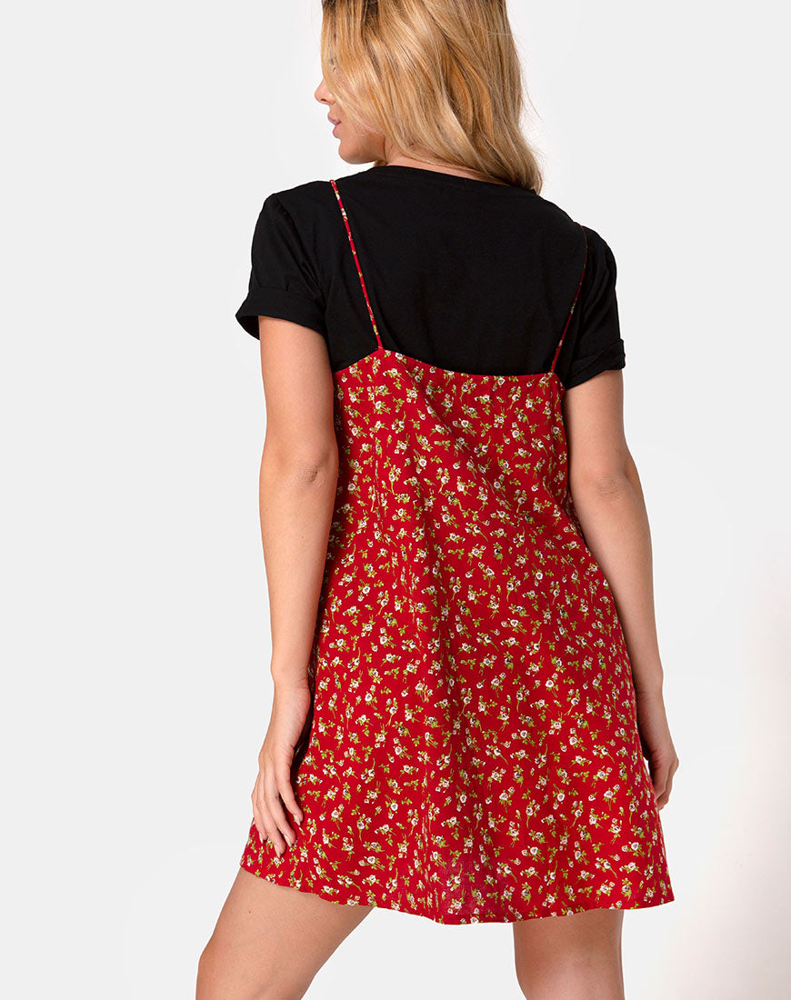 slim fit dress slacks Slip Day Dress Floral Red