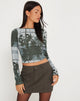 Image of Amabon Long Sleeve Crop Top in Country Window Green