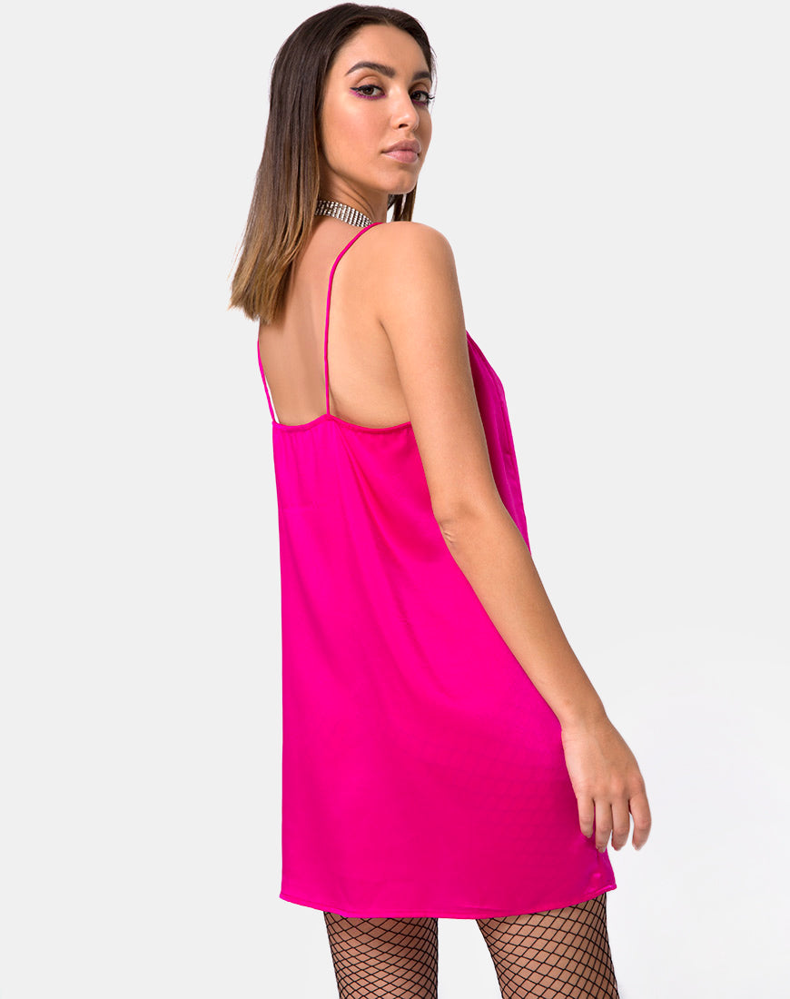 Batista Slip Dress in Fuchsia Satin Pink  motelrocks.com