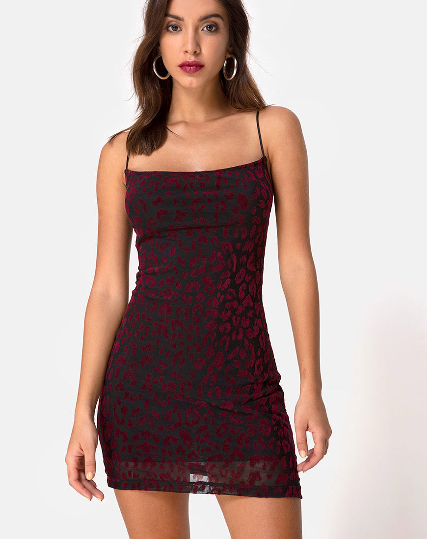 Cowl Mini Black Leopard Red Dress