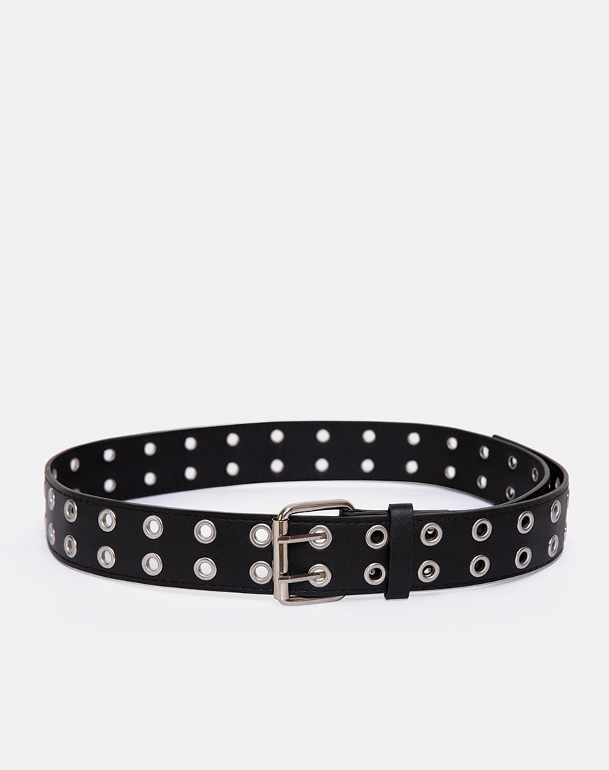 Double Grommet Belt in Punk Black PU - Main Image