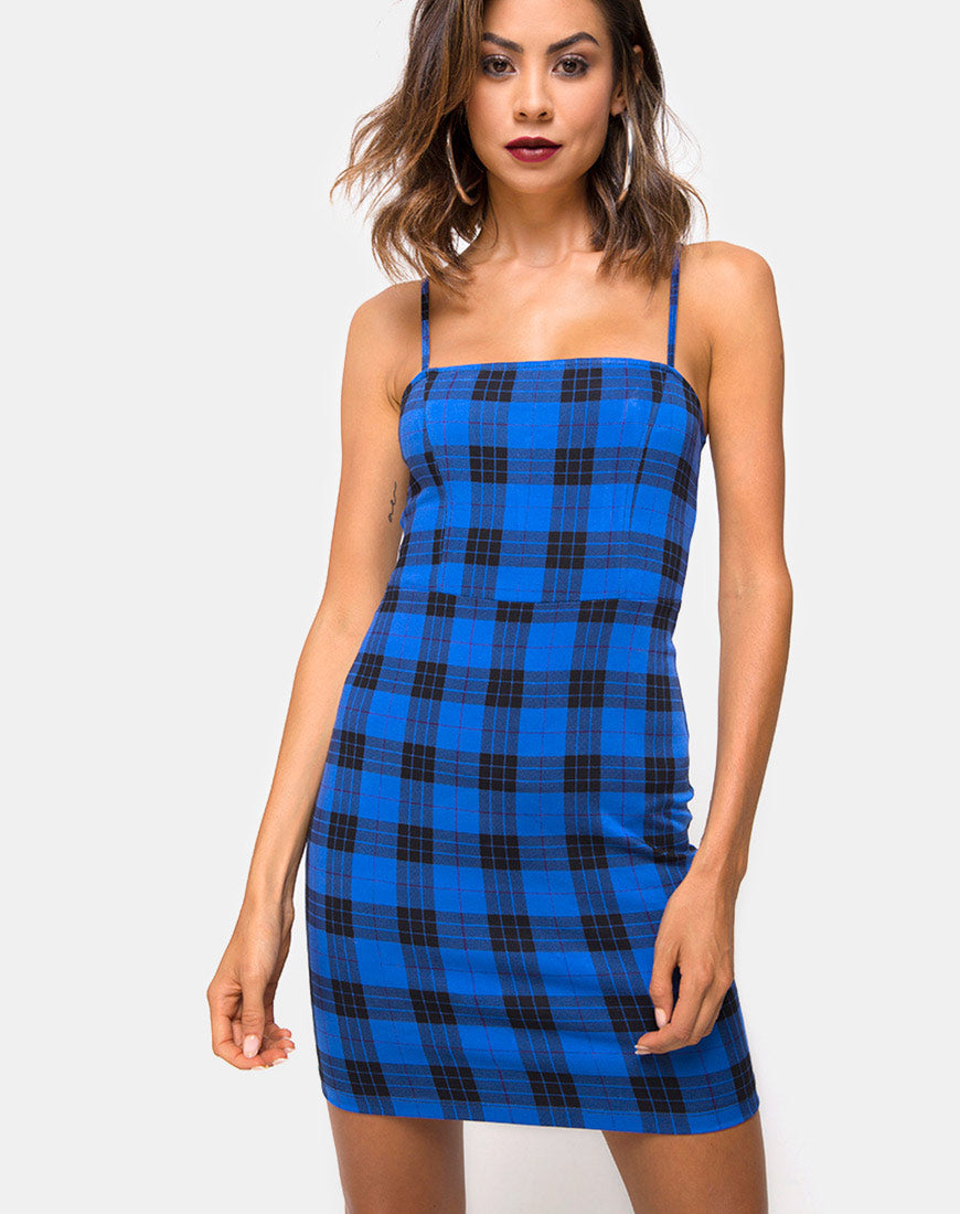 Boco Mini Dress in Tartan Blue – motelrocks.com
